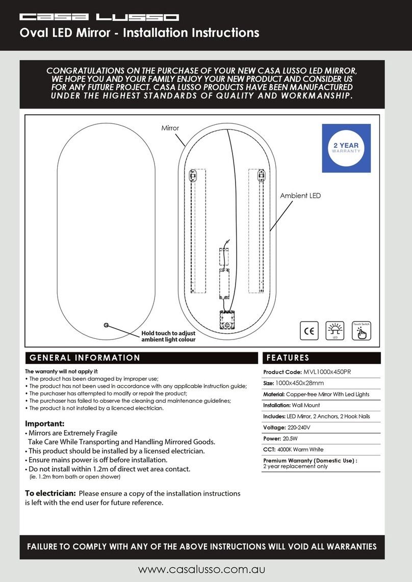 Casa Lusso MVL1000x450PR installation instructions Casa Lusso MVL1000x450PR installation instructions
