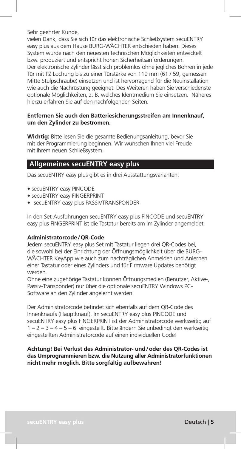 BURG-WACHTER secuENTRY easy plus Series manual BURG-WACHTER secuENTRY easy plus Series manual