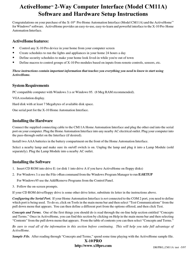 X-10 PRO ActiveHome CM11A Setup instructions
