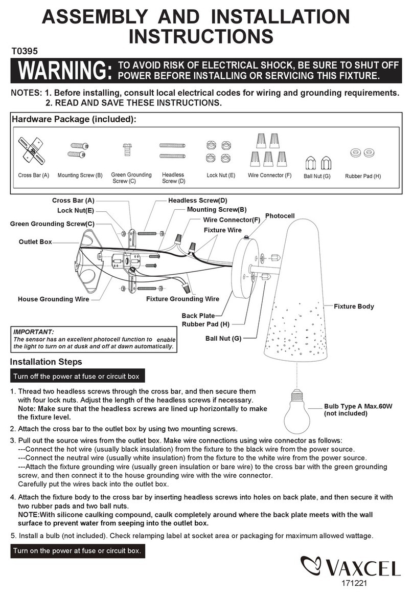Vaxcel T0395 Assembly and installation instructions Vaxcel T0395 Assembly and installation instructions