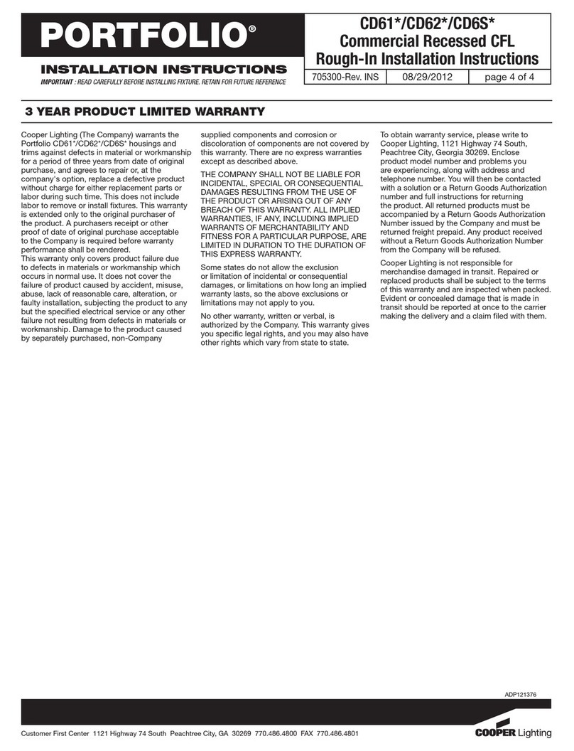 Cooper Lighting PORTFOLIO CD61 Series Rough In Installation Instructions