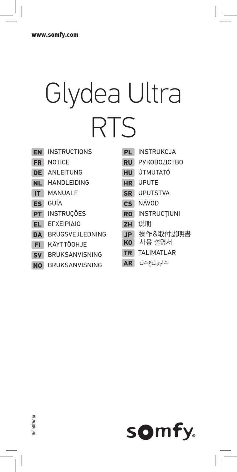 SOMFY Glydea Ultra RTS Series instructions