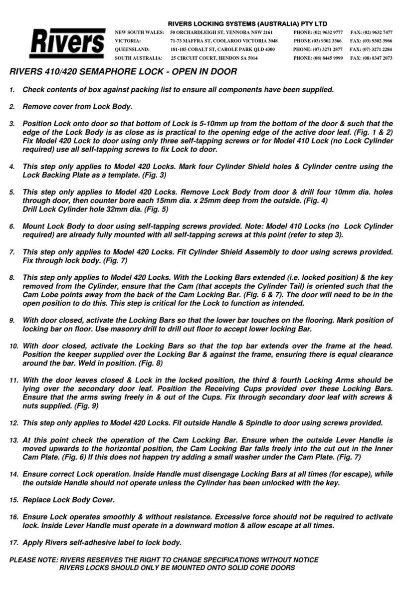 Rivers Locking Systems SEMAPHORE 410 installation instructions