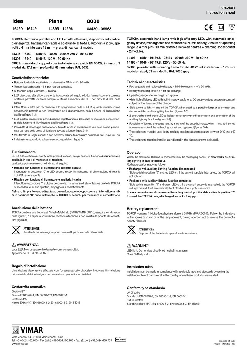 Vimar TORCIA instruction sheet