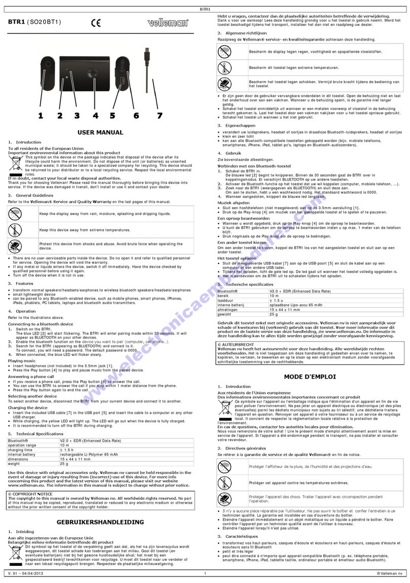 Velleman BTR1 User manual
