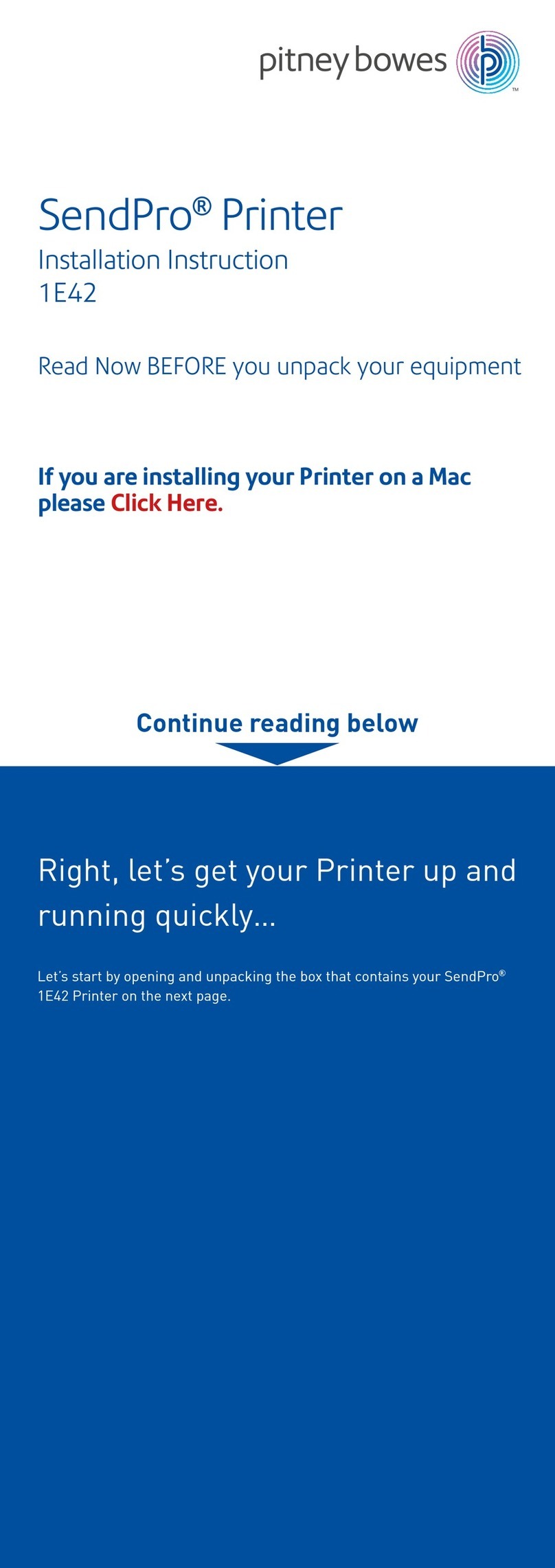 Pitney Bowes SendPro 1E42 Installation instruction