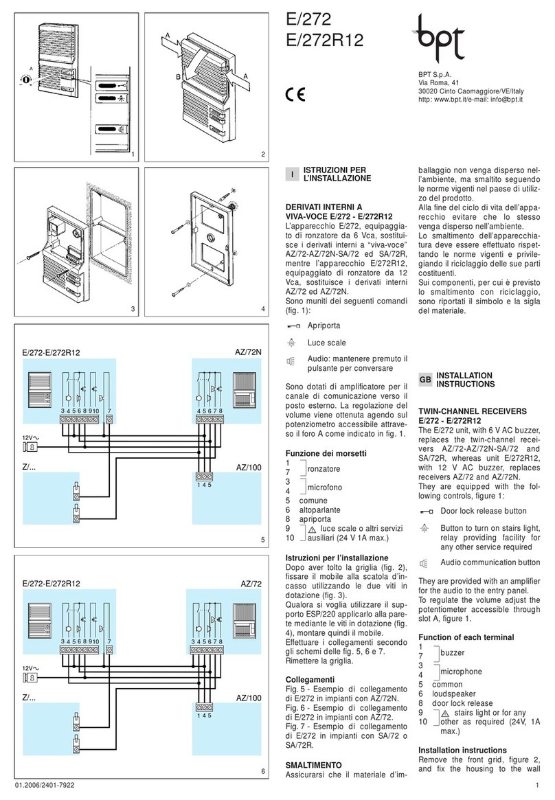 Bpt E 272 installation instructions