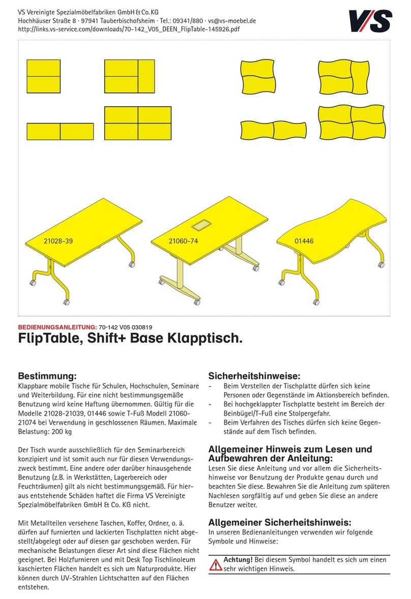 VS Vereinigte Spezialmöbelfabriken FlipTable Shift+ Series operating instructions VS Vereinigte Spezialmöbelfabriken FlipTable Shift+ Series operating instructions