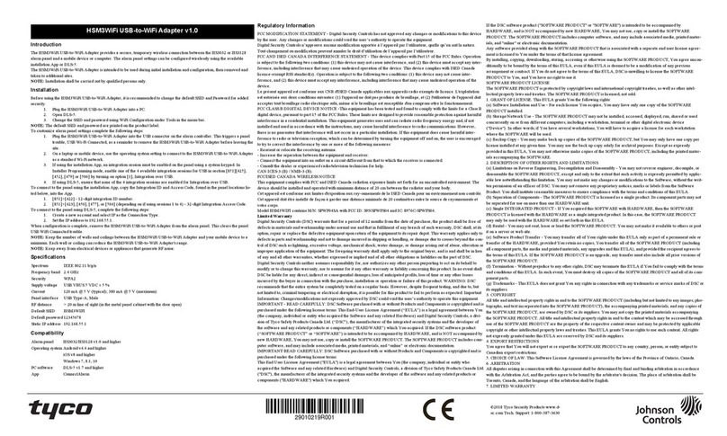 Johnson Controls Tyco HSM3WiFi quick start guide