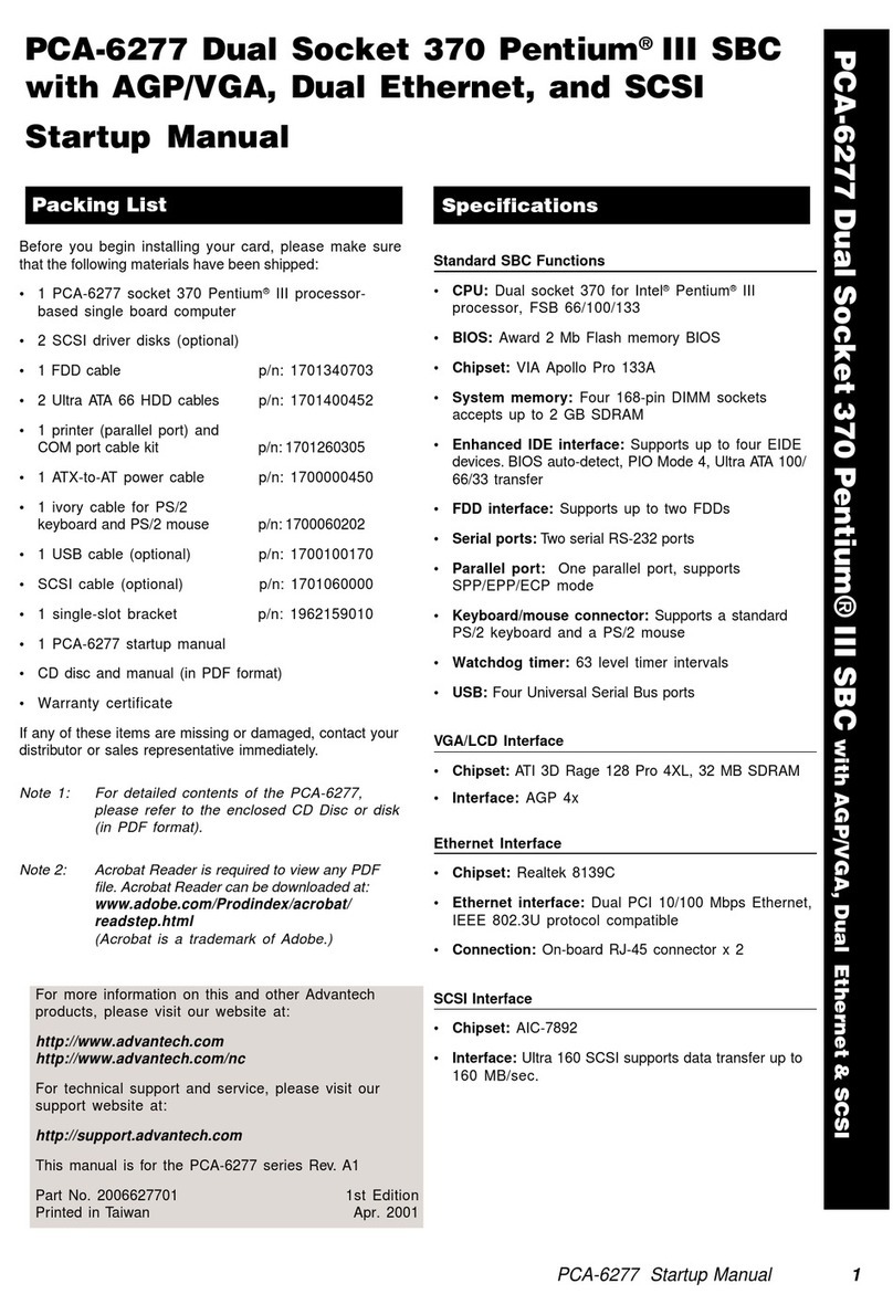 Advantech PCA-6277 Installation and operation manual Advantech PCA-6277 Installation and operation manual