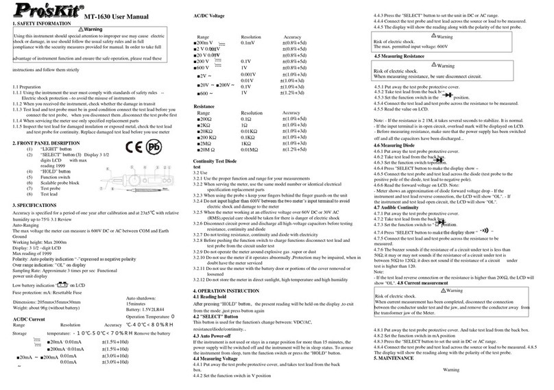 Pro's Kit MT-1630 user manual
