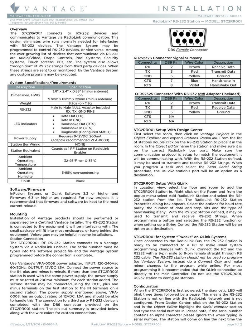 Vantage Hearth RadioLink RS-232 Station STC2RR001 installation manual Vantage Hearth RadioLink RS-232 Station STC2RR001 installation manual