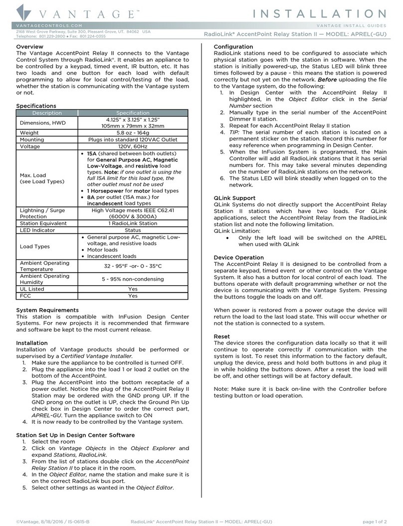Vantage Hearth RadioLink AccentPoint Relay Station II APREL User manual