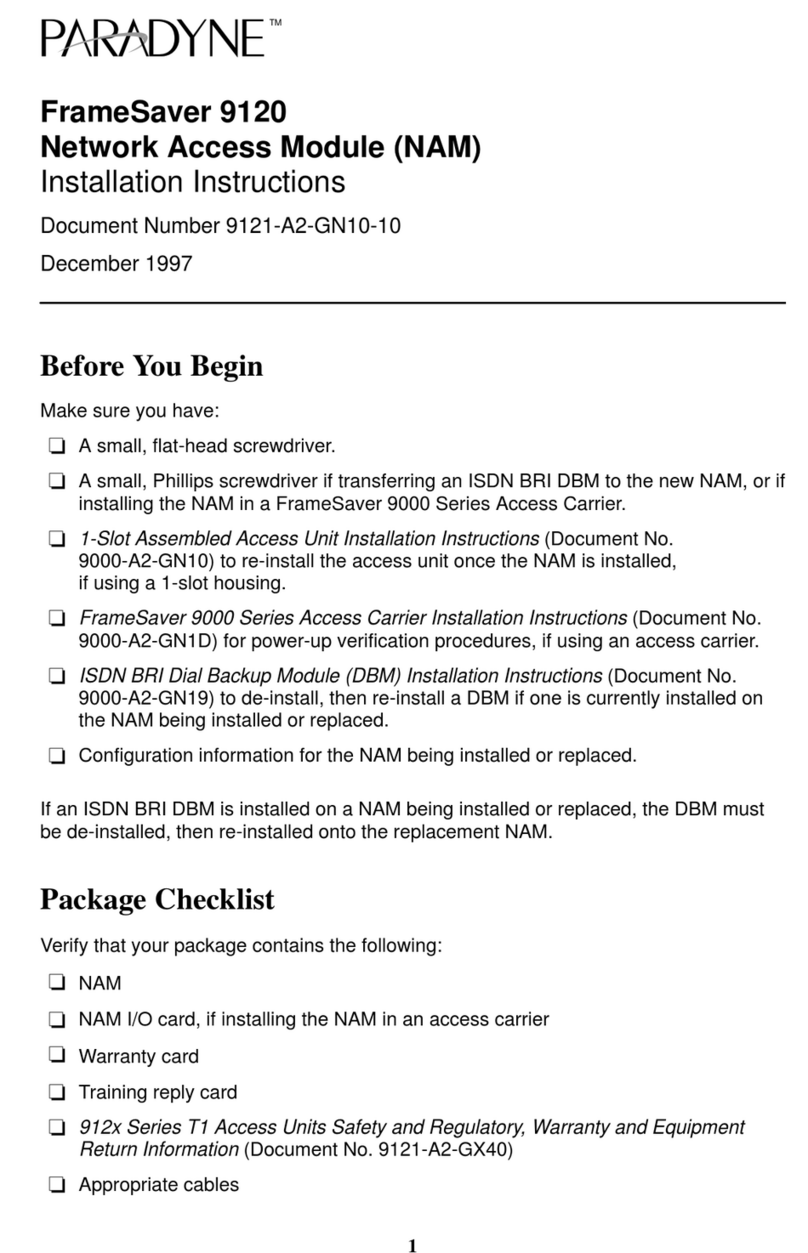 Paradyne FrameSaver 9120 installation instructions
