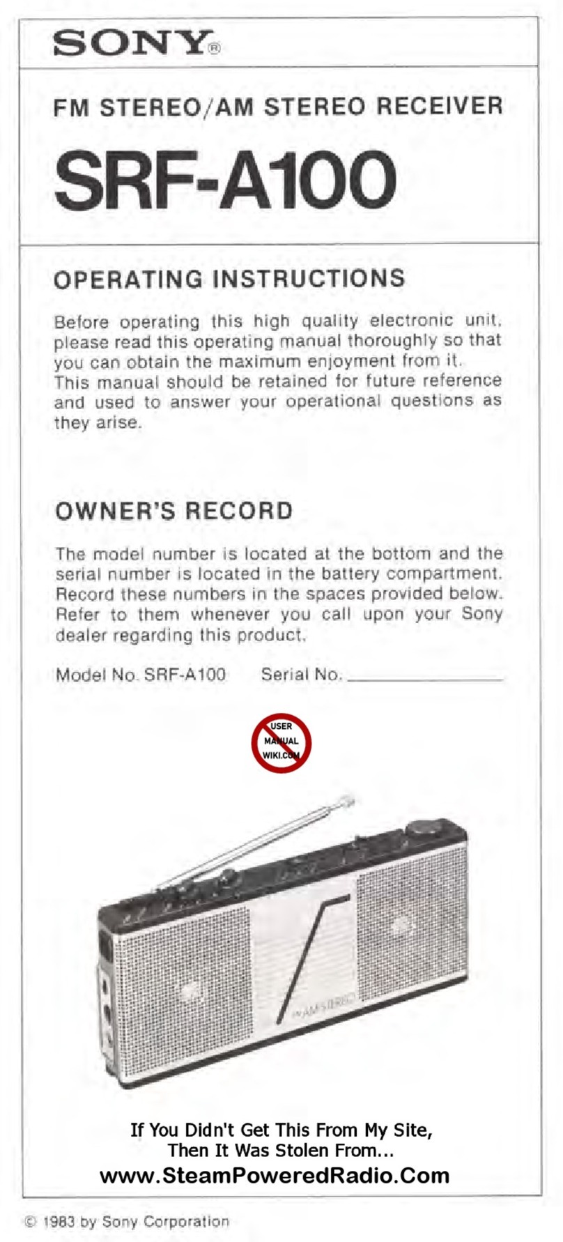 Sony SRF-A100 User manual