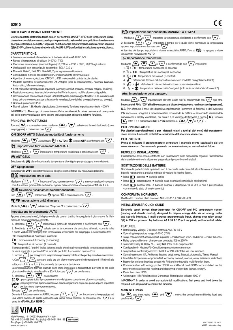 Vimar 02910 Installer/User Quick Guide Vimar 02910 Installer/User Quick Guide