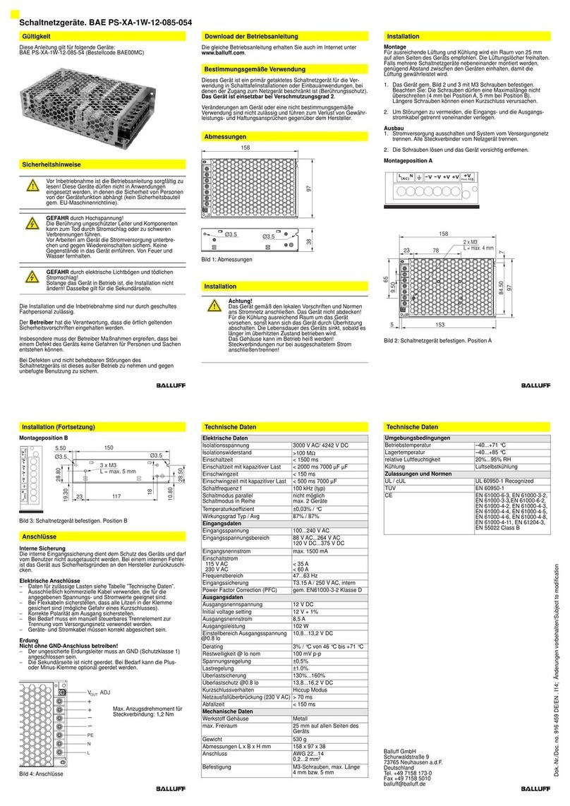 Balluff BAE PS-XA-1W-12-085-054 User manual