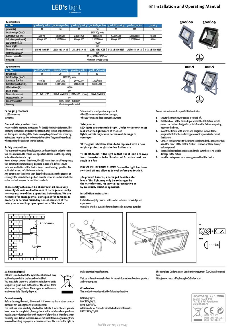 shada LED's light 300600 Installation and operating manual shada LED's light 300600 Installation and operating manual