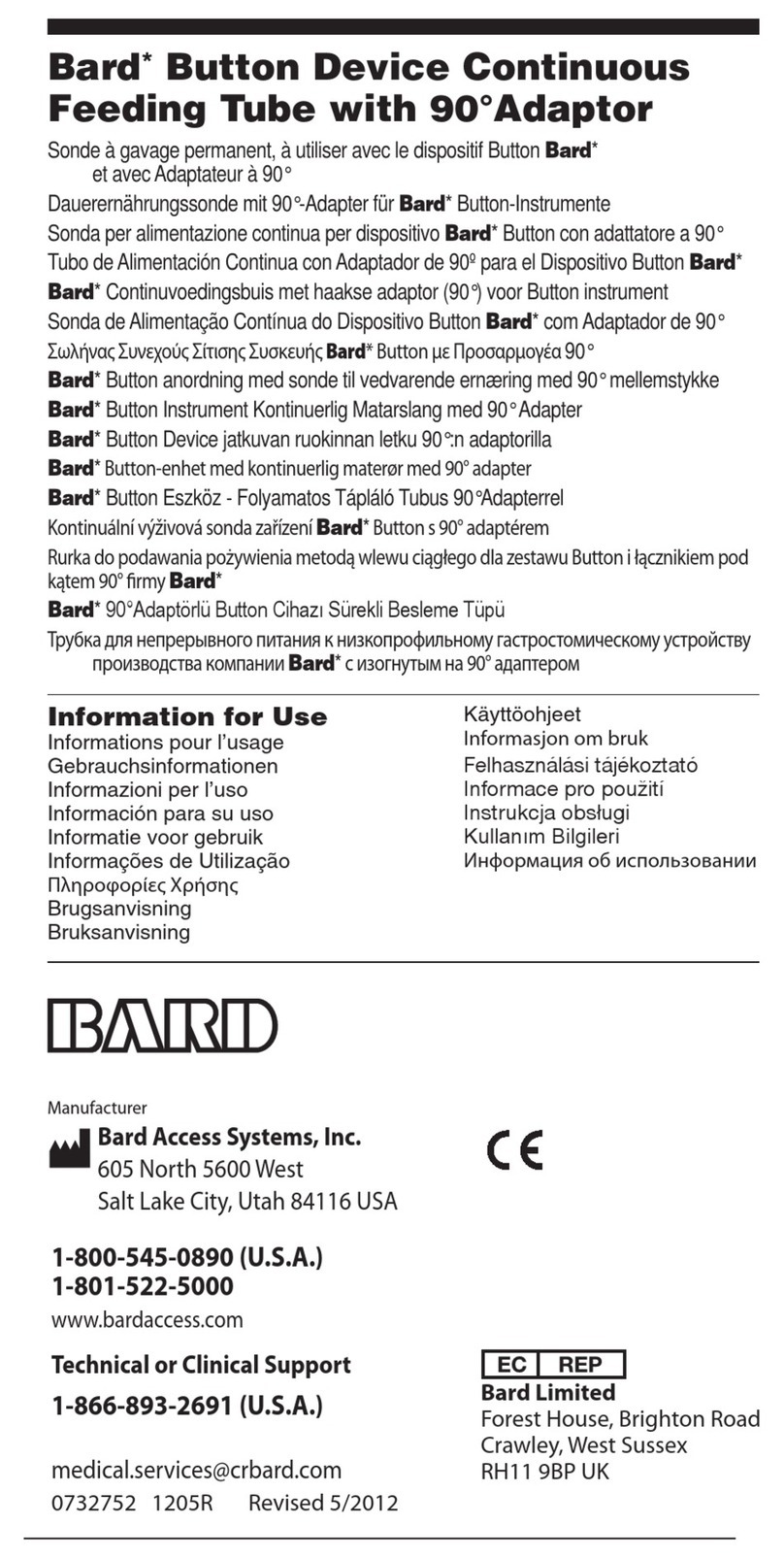 Bard Button Device Continuous Feeding Tube INFORMATION FOR USE