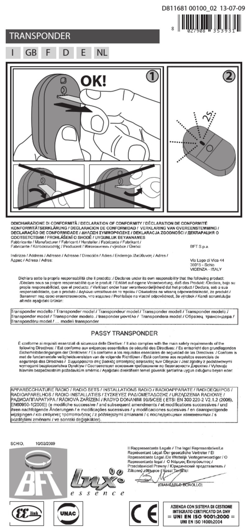 BFT Passy User manual