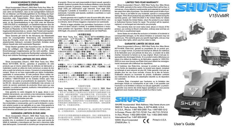 Shure V15VxMR user guide