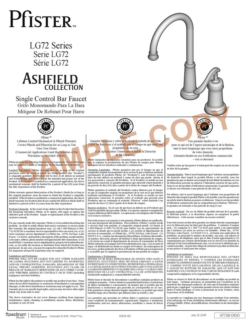 Pfister Ashfield LG72 Series User manual Pfister Ashfield LG72 Series User manual