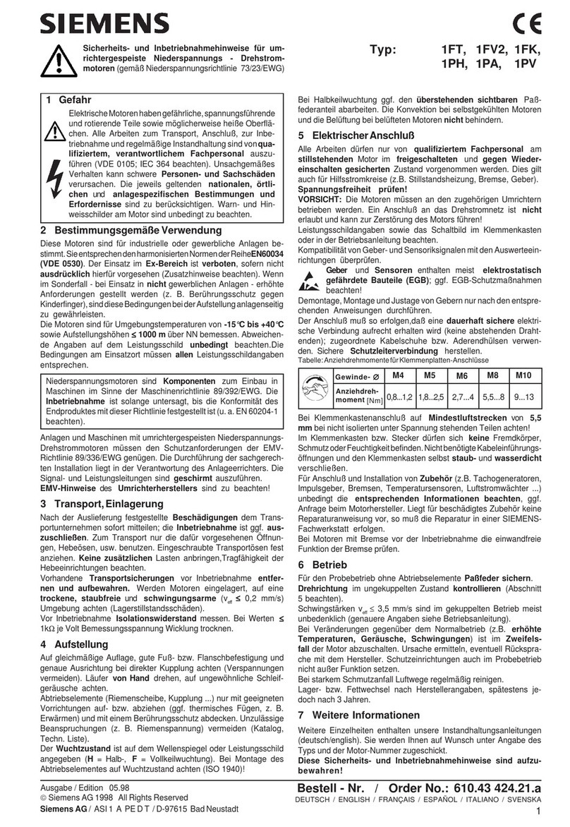 Siemens 1FT Series Safety and operating instructions