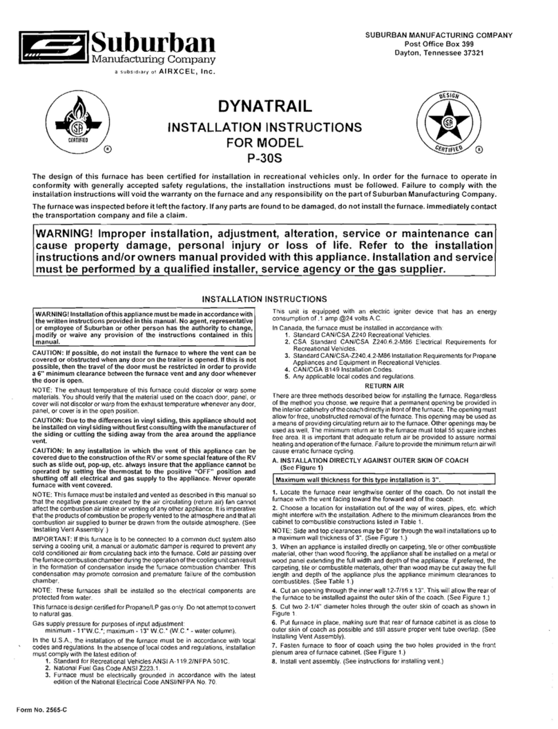 Airxcel Suburban Dynatrail P-30S installation instructions