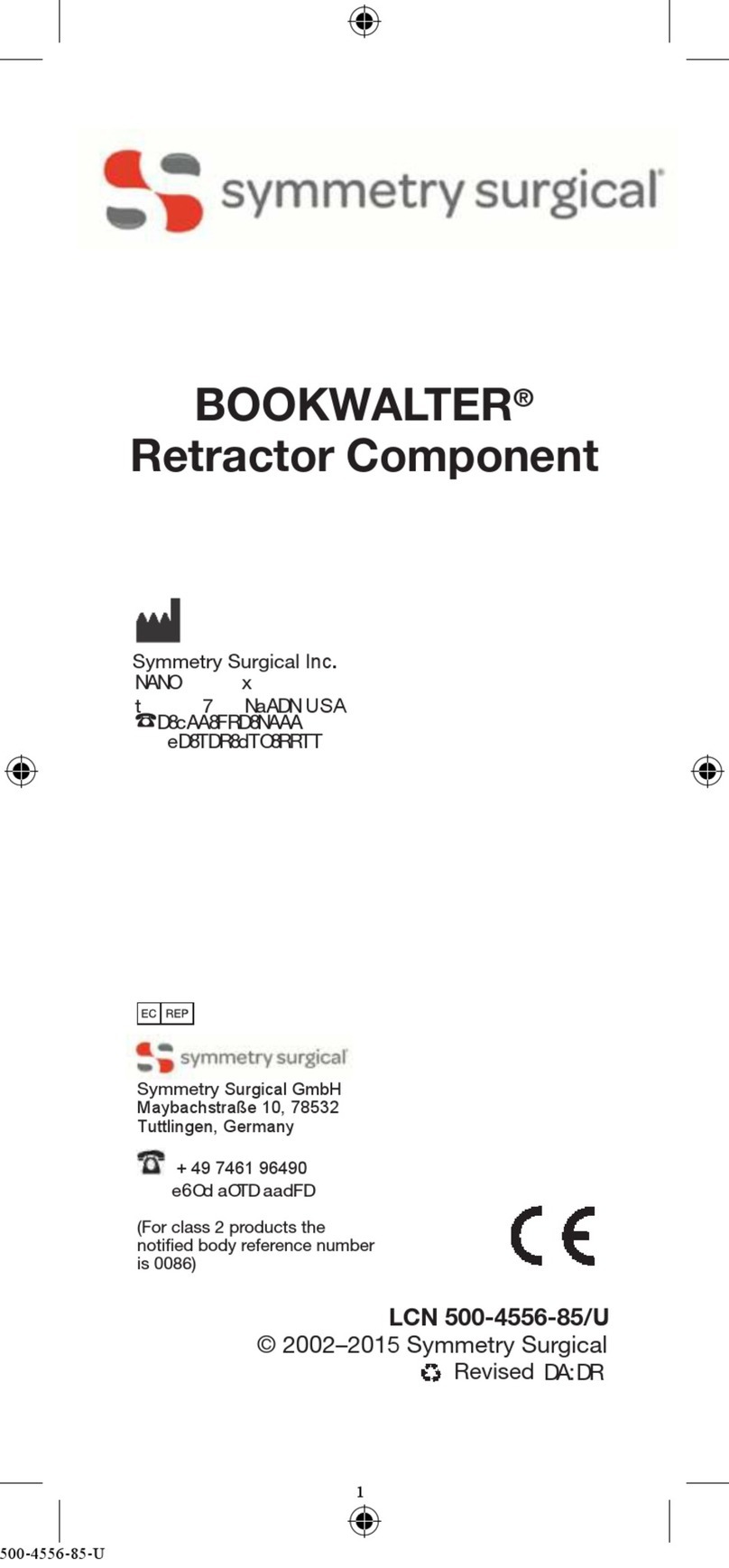 Symmetry Surgical BOOKWALTER Series User manual