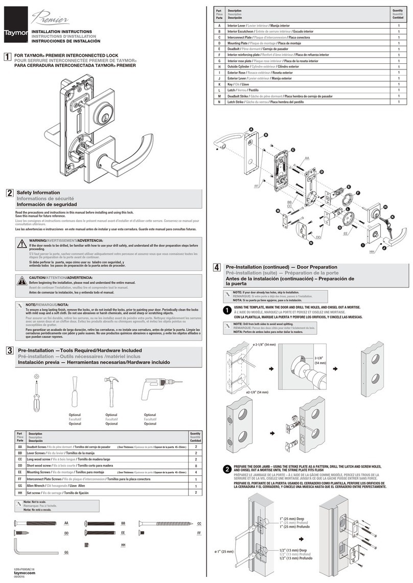 Taymor PREMIER installation instructions