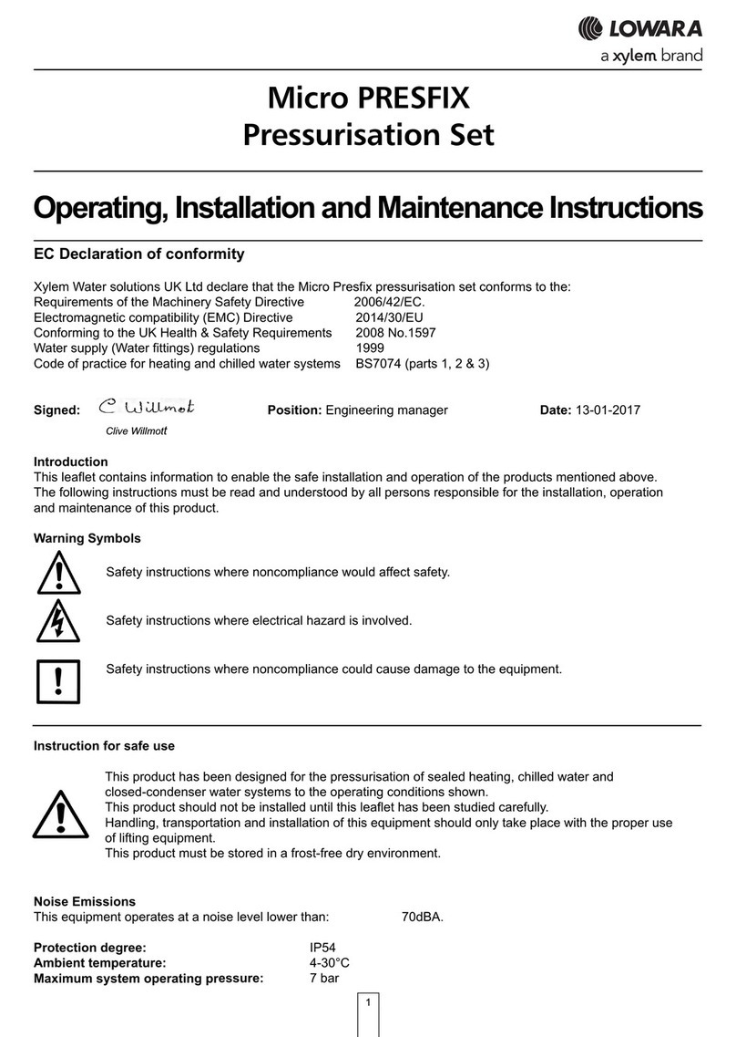 Xylem Lowara Micro PRESFIX Operating, installation and maintenance instructions