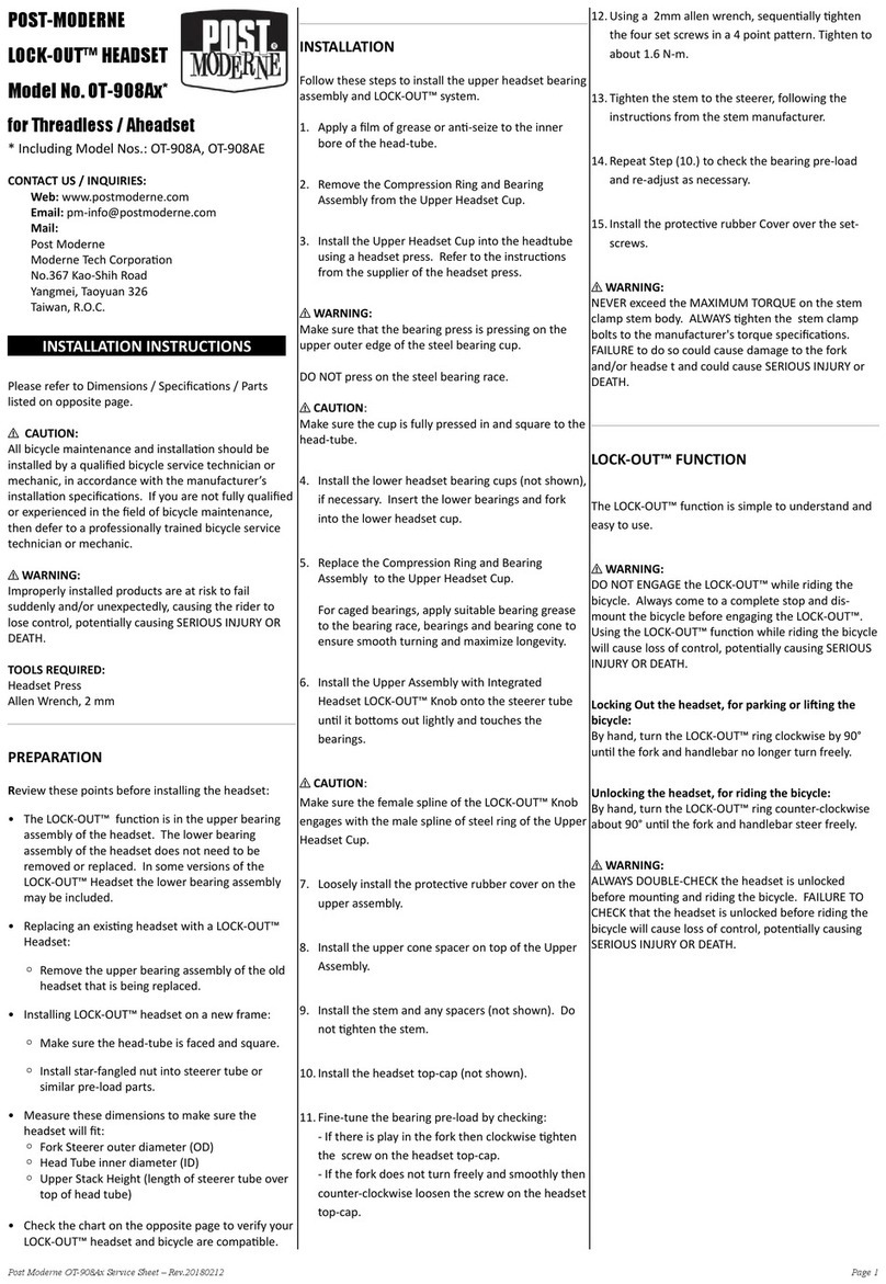POST-MODERNE LOCK-OUT OT-908A Series User manual
