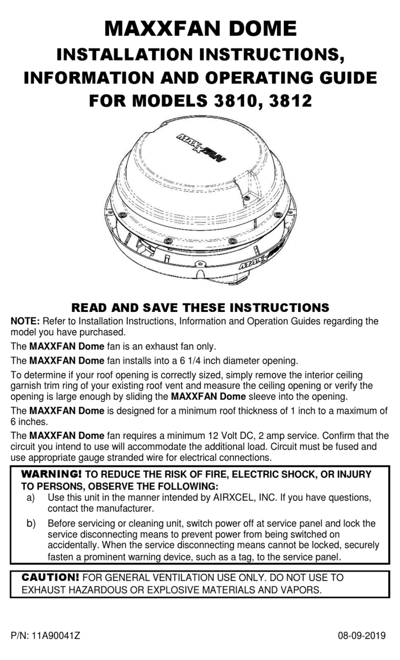 Airxcel MAXXFAN DOME Series Installation instructions, Information and Operating guide