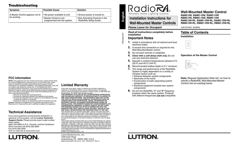 Lutron Electronics RadioRA RAMC-5W User manual