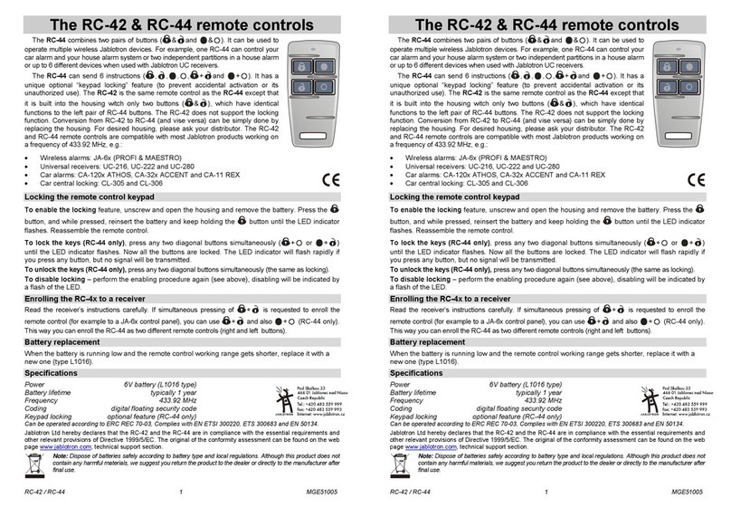 jablotron RC-42 quick start guide