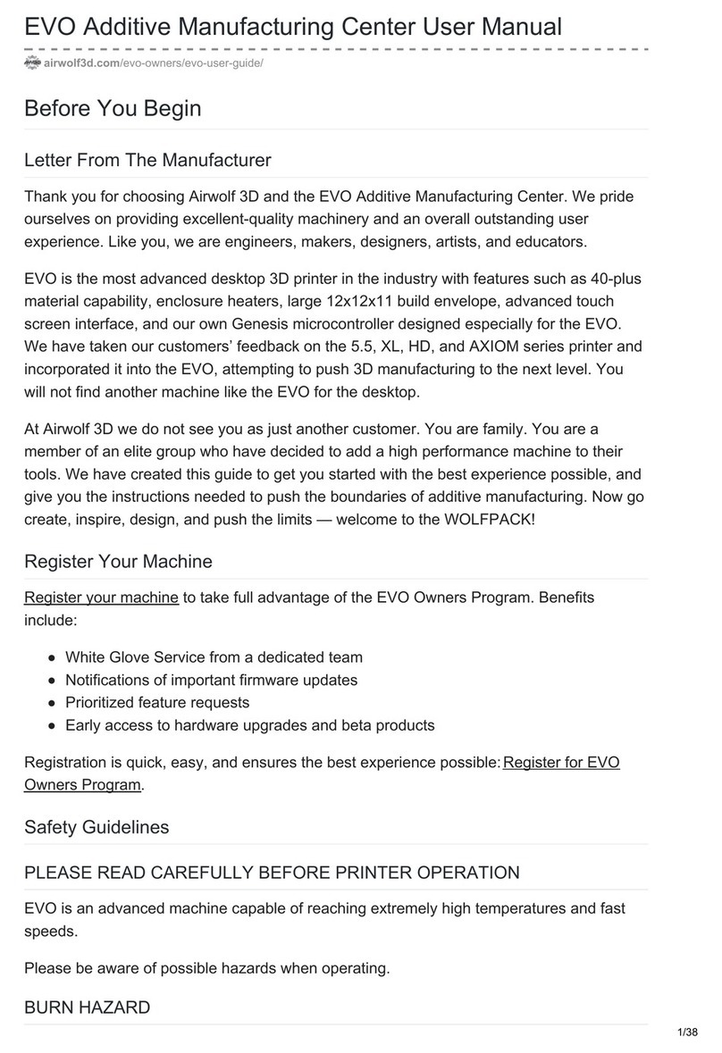 Airwolf 3D EVO Additive Manufacturing Center user manual