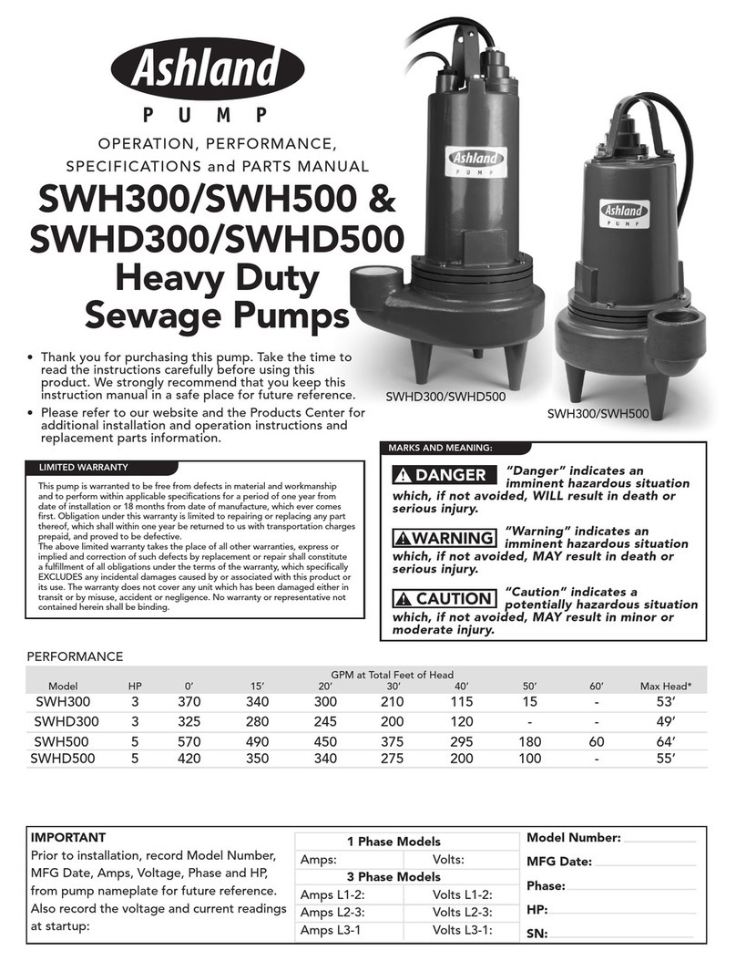 Ashland SWH300 OPERATION, PERFORMANCE, SPECIFICATIONS and PARTS MANUAL