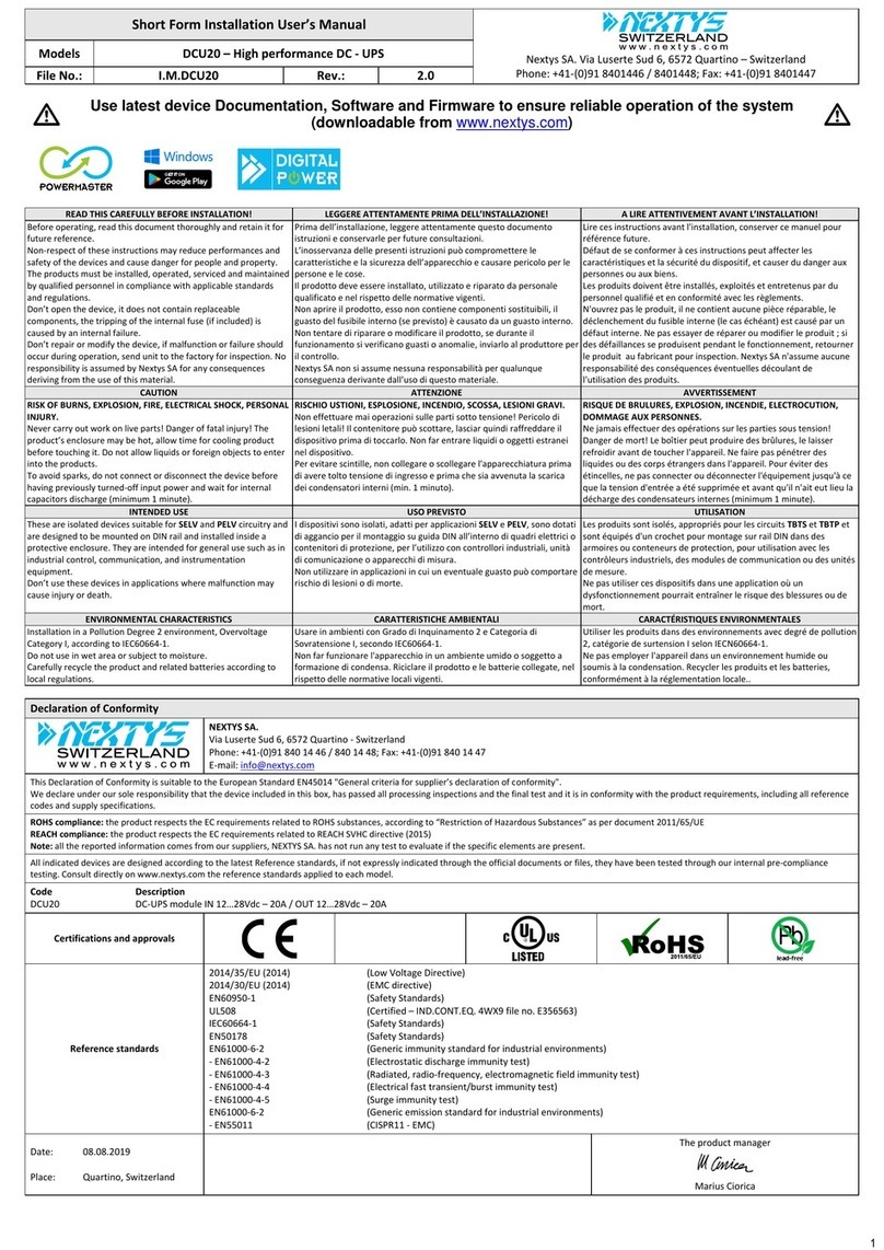 nextys DCU20 Short Form Installation User Manual