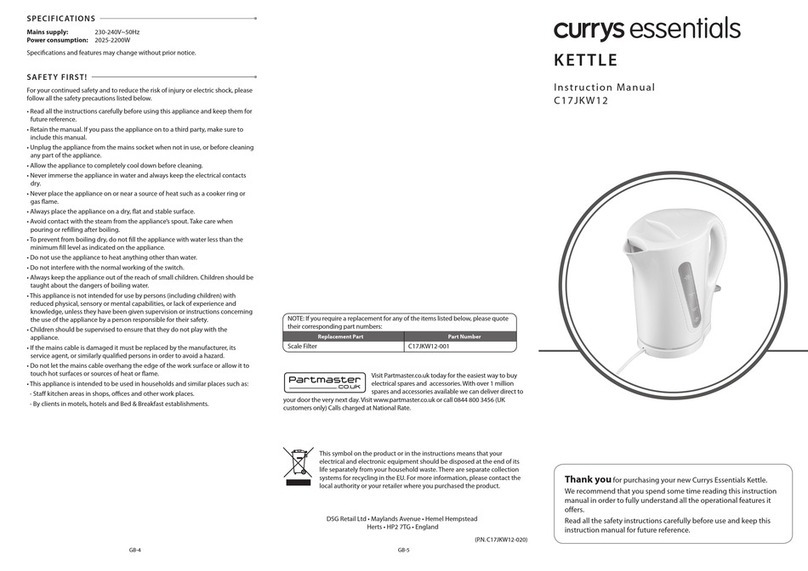 Currys Essentials C17JKW12 User manual