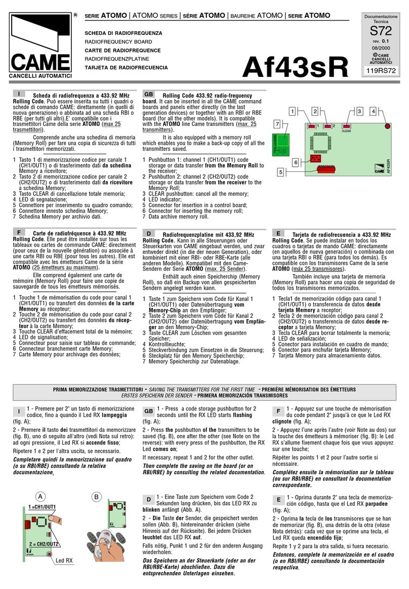 CAME ATOMO Series quick start guide