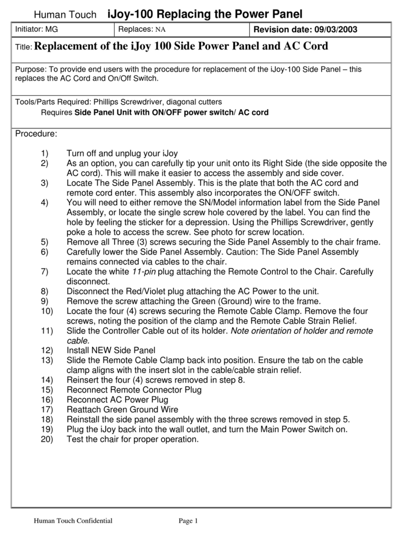 Human Touch iJoy-100 Operating and safety instructions
