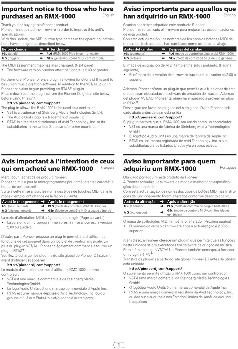 Pioneer Remix station RMX-1000 Important notice