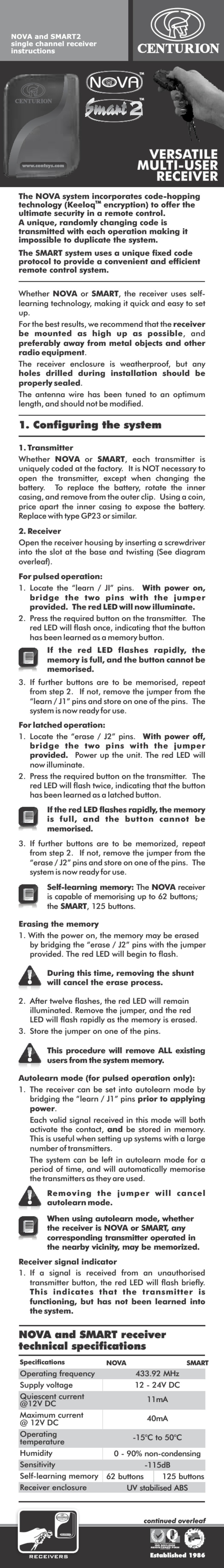 Centurion NOVA instructions