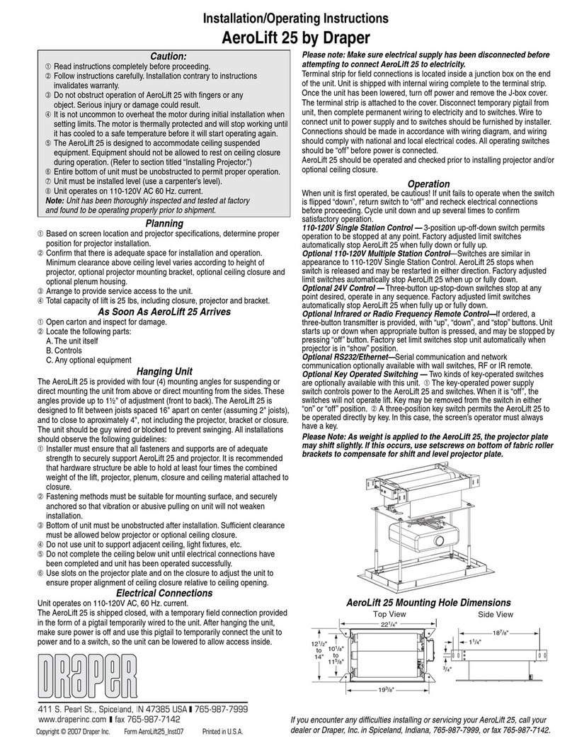 Draper AeroLift 25 Installation & operating instructions