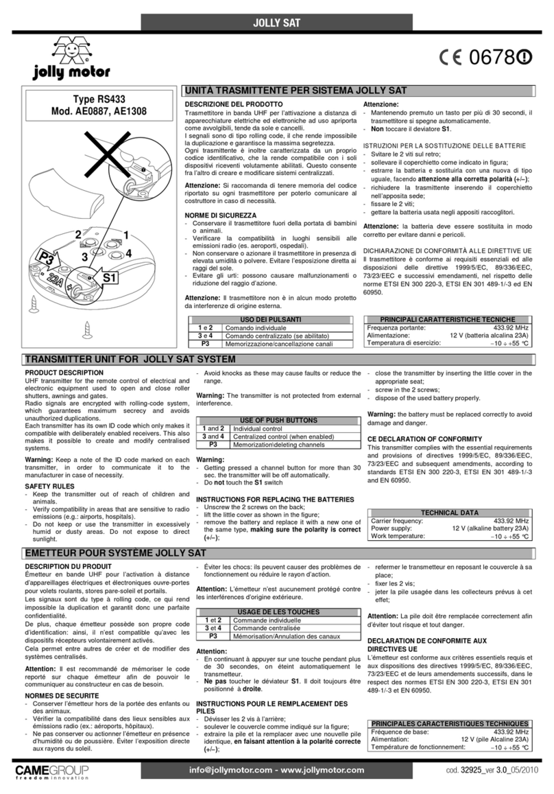 CAME jolly motor AE0887 User manual