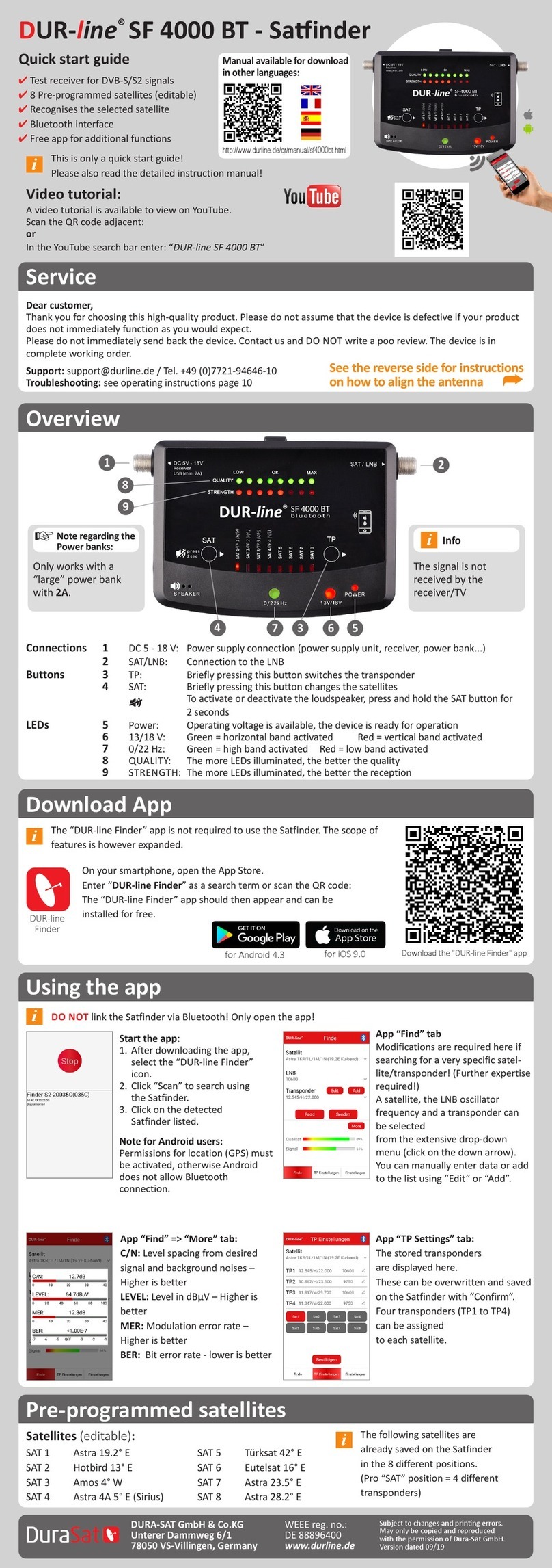 DuraSat DUR-line SF 4000 BT quick start guide
