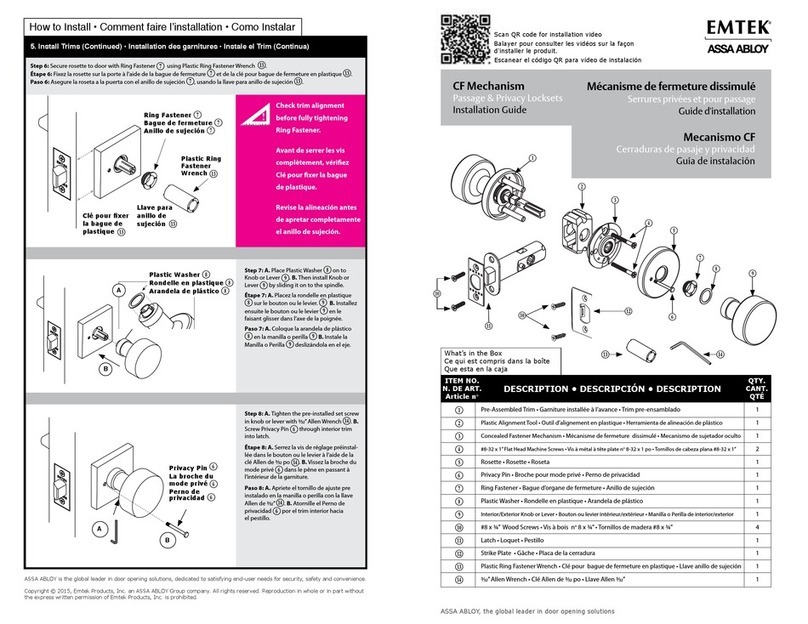 Assa Abloy EMTEK CF Mechanism User manual