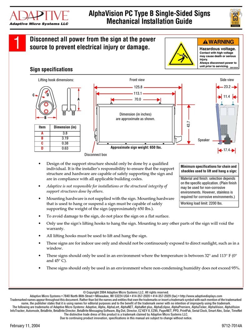Adaptive AlphaVision PC Type B Single-Sided Signs Mechanical Installation Guide Adaptive AlphaVision PC Type B Single-Sided Signs Mechanical Installation Guide