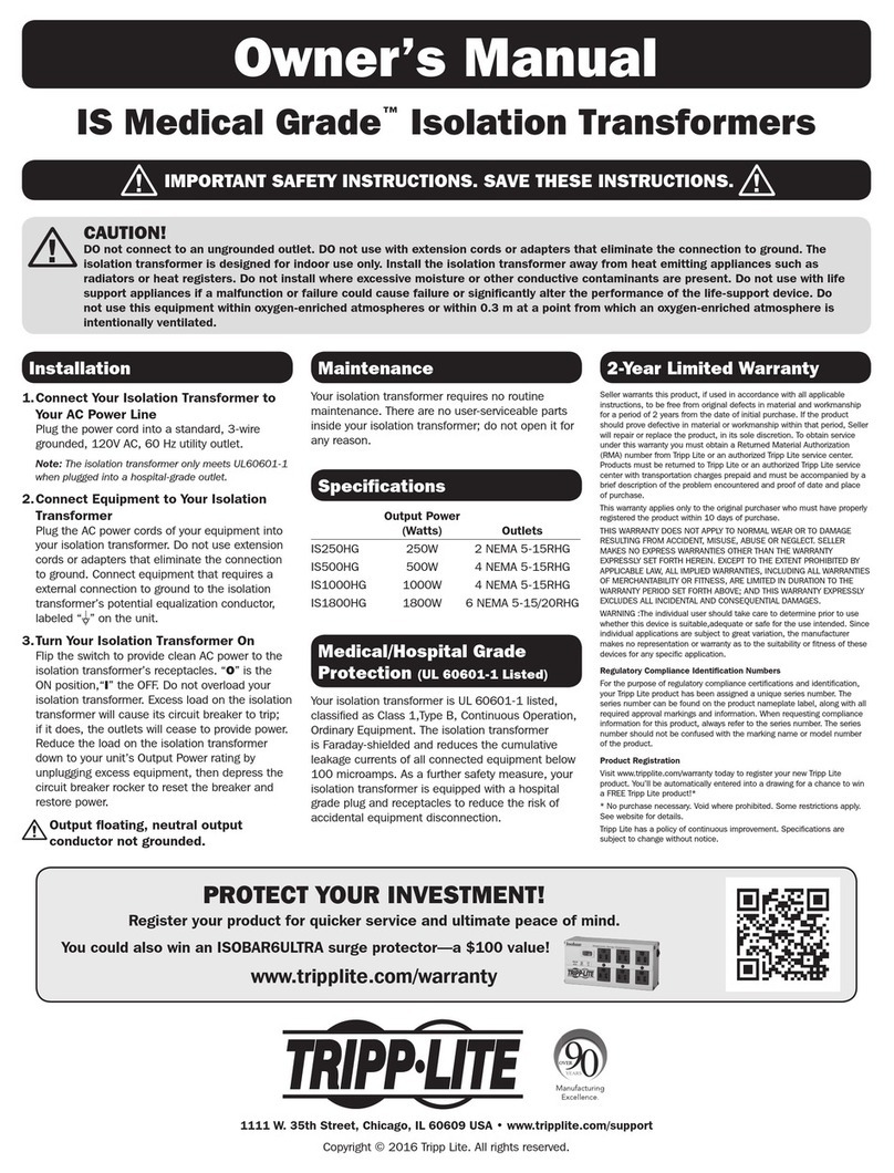 Tripp Lite Medical Grade IS Series User manual