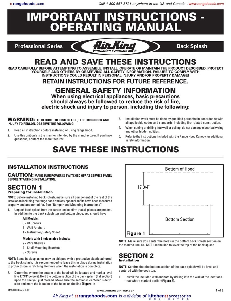 Air King Back Splash Professional Series Important instructions & operating manual